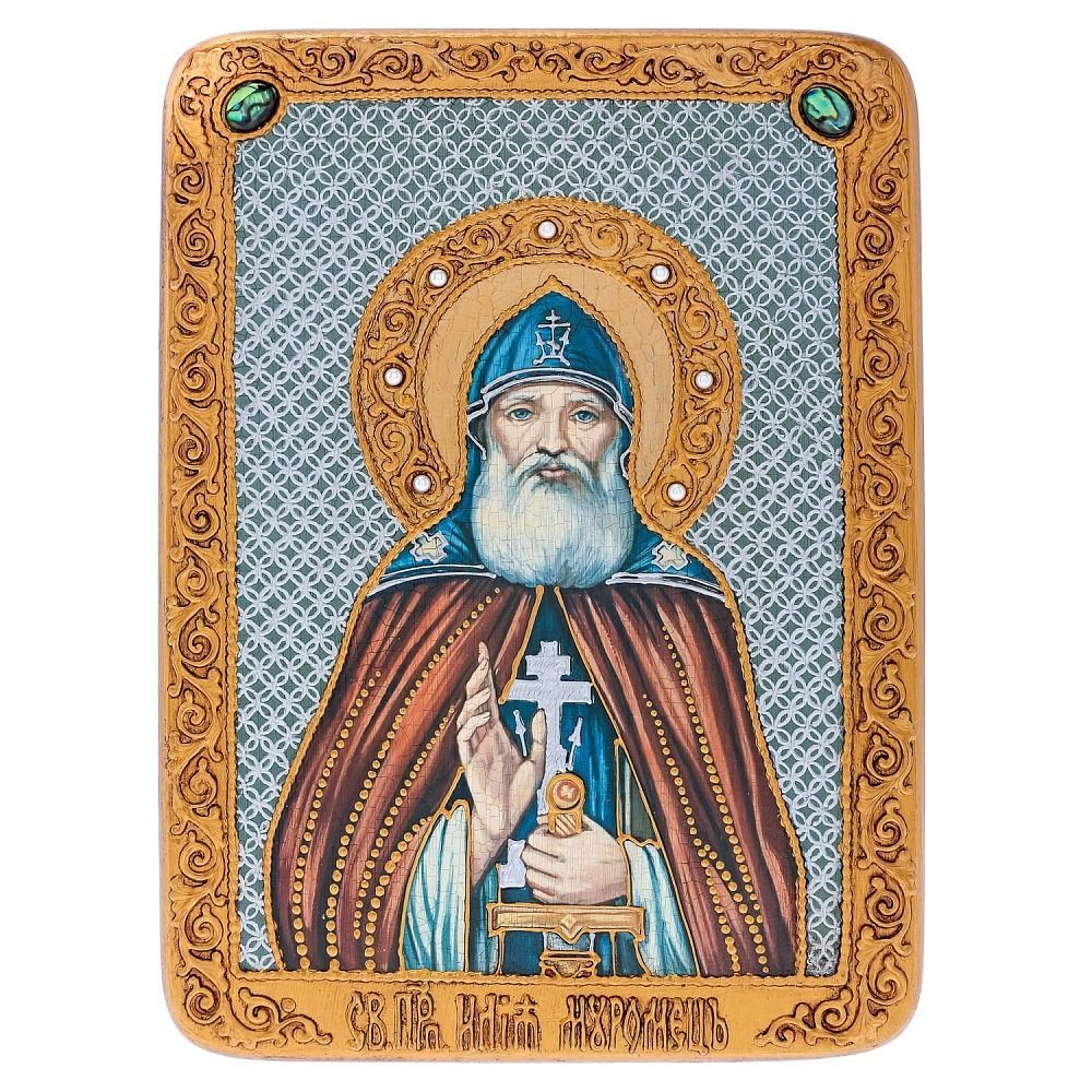 Икона из мореного дуба "Илья Муромец Печерский" 29х21 см - купить по ...