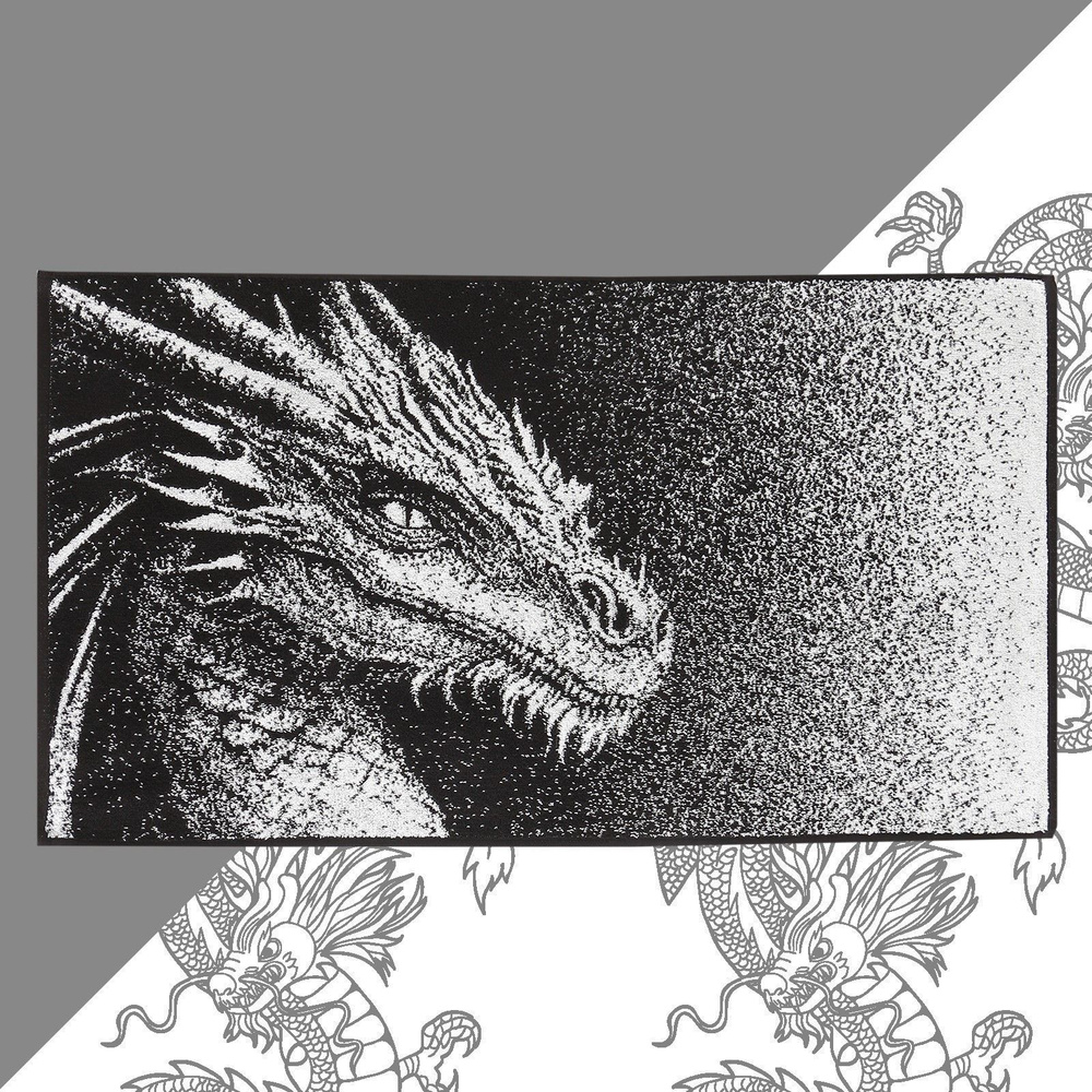 Этель Полотенце банное Символ года Дракон, Хлопок, 70x130 см, белый, черный, 1 шт.  #1