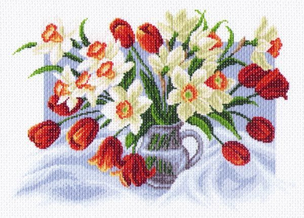 Канва с нанесенным рисунком Матренин Посад "Весенние цветы", для вышивания крестом, 26х37 см  #1