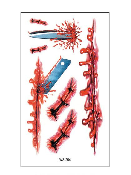 Переводное временное тату шрамы и раны на Хэллоуин / 10 х 6 см тату  #1