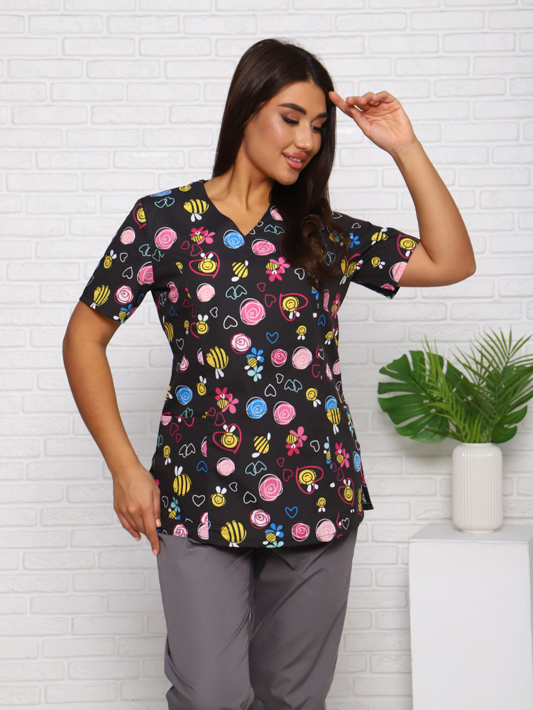 Блуза медицинская женская с принтом/ медицинская одежда рубашка (62)  #1