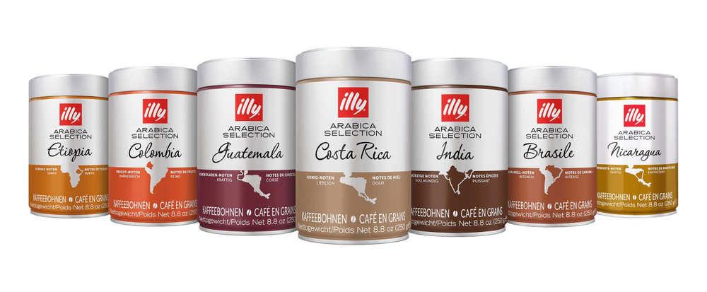 Эксклюзивный полный набор из 7 моносортов зерновых кофе Illy Индия Бразилия Гватемала Эфиопия Колумбия #1
