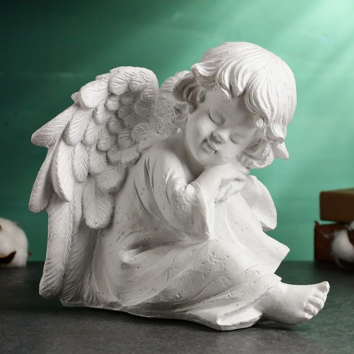 Фигура "Ангелочек с крыльями сидит" белый, 17х20х25см #1