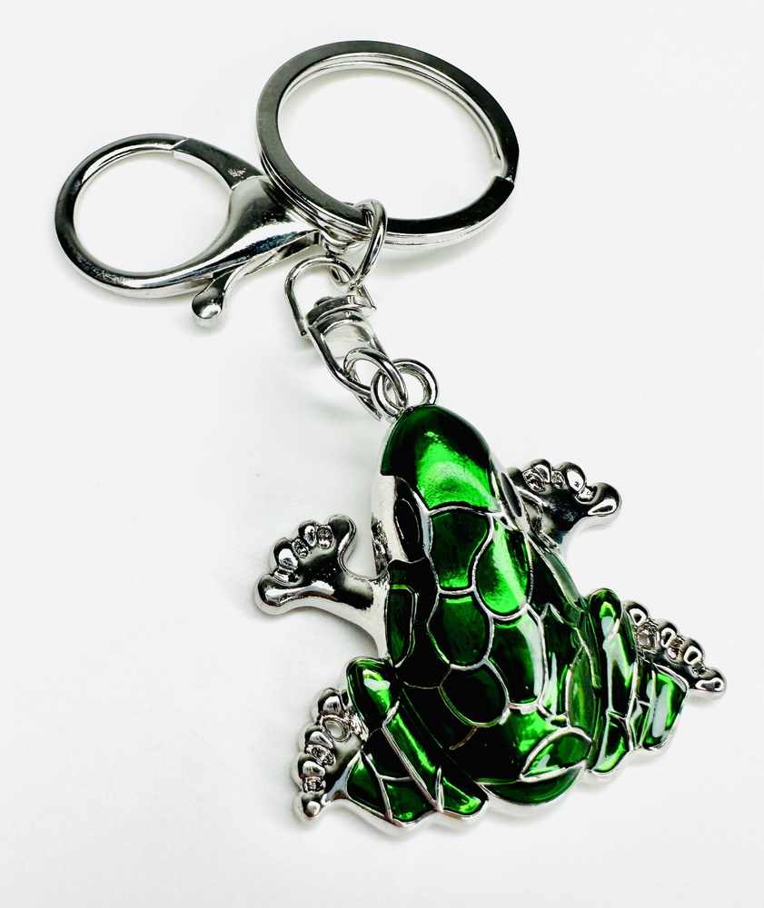Брелок с карабином для ключей для сумки, большой серебристый брелок с камнями, брелок зеленая лягушка #1