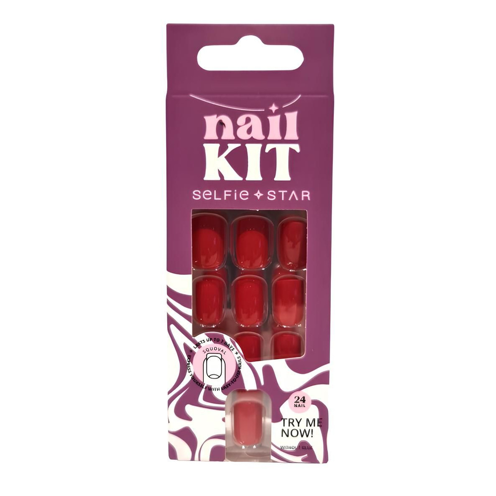 Набор накладных ногтей без клея Классический красный, короткая длина Selfie Star Nails kit without glue #1