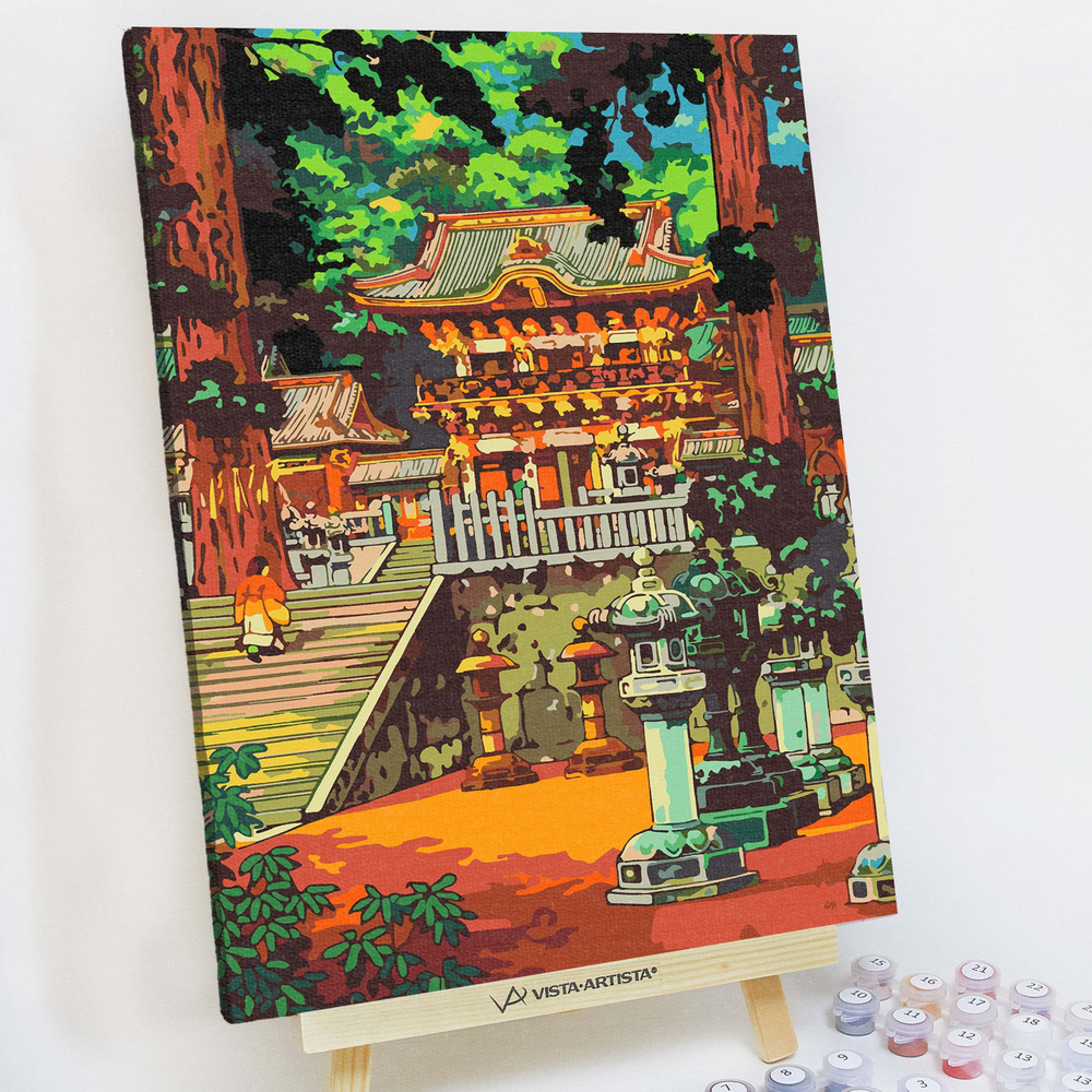 Картина по номерам, холст на подрамнике - Храм в лесу - Япония 30x40 см.  #1