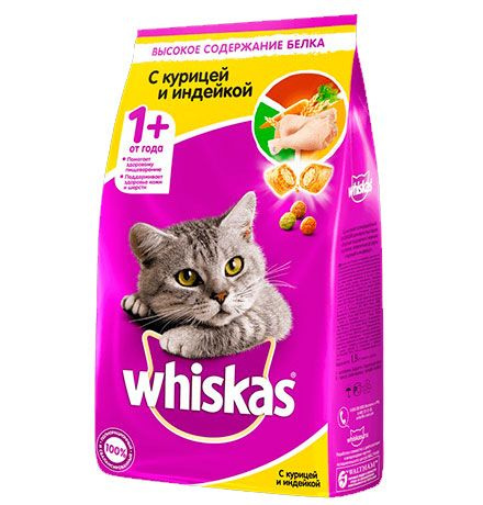 Whiskas / Сухой корм Вискас для взрослых кошек подушечки-паштет с Курицей и индейкой 1,9 кг  #1