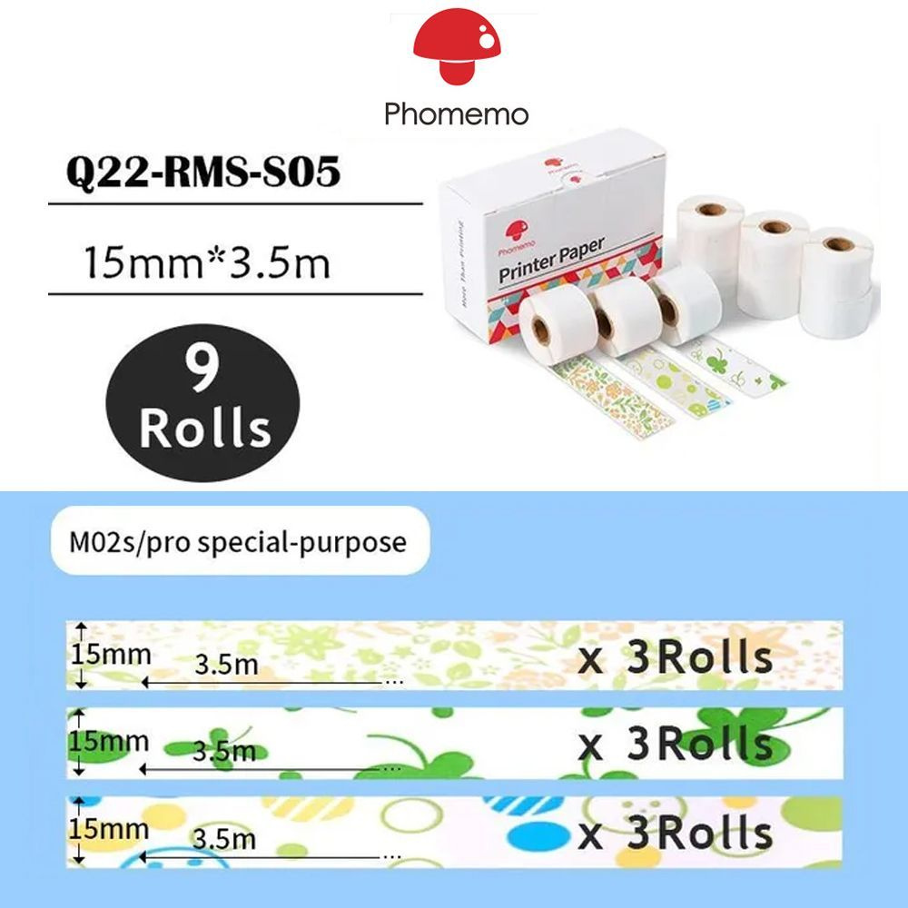Самоклеящаяся термобумага для принтера Phomemo M02S / M02Pro 15mmx3.5mm ...