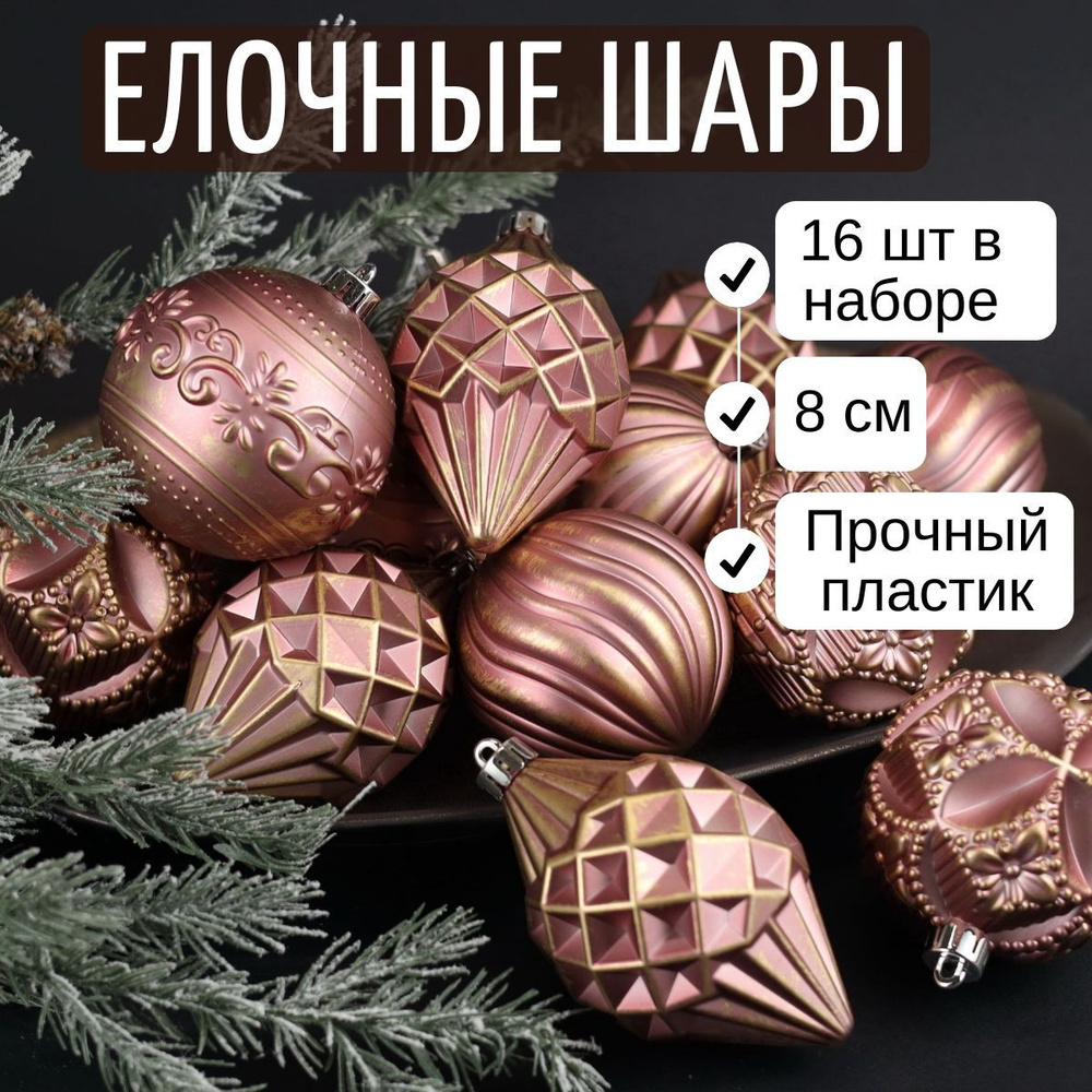 Набор елочных шаров Winter Candy: Pink 8 см, 16 шт, пластик #1