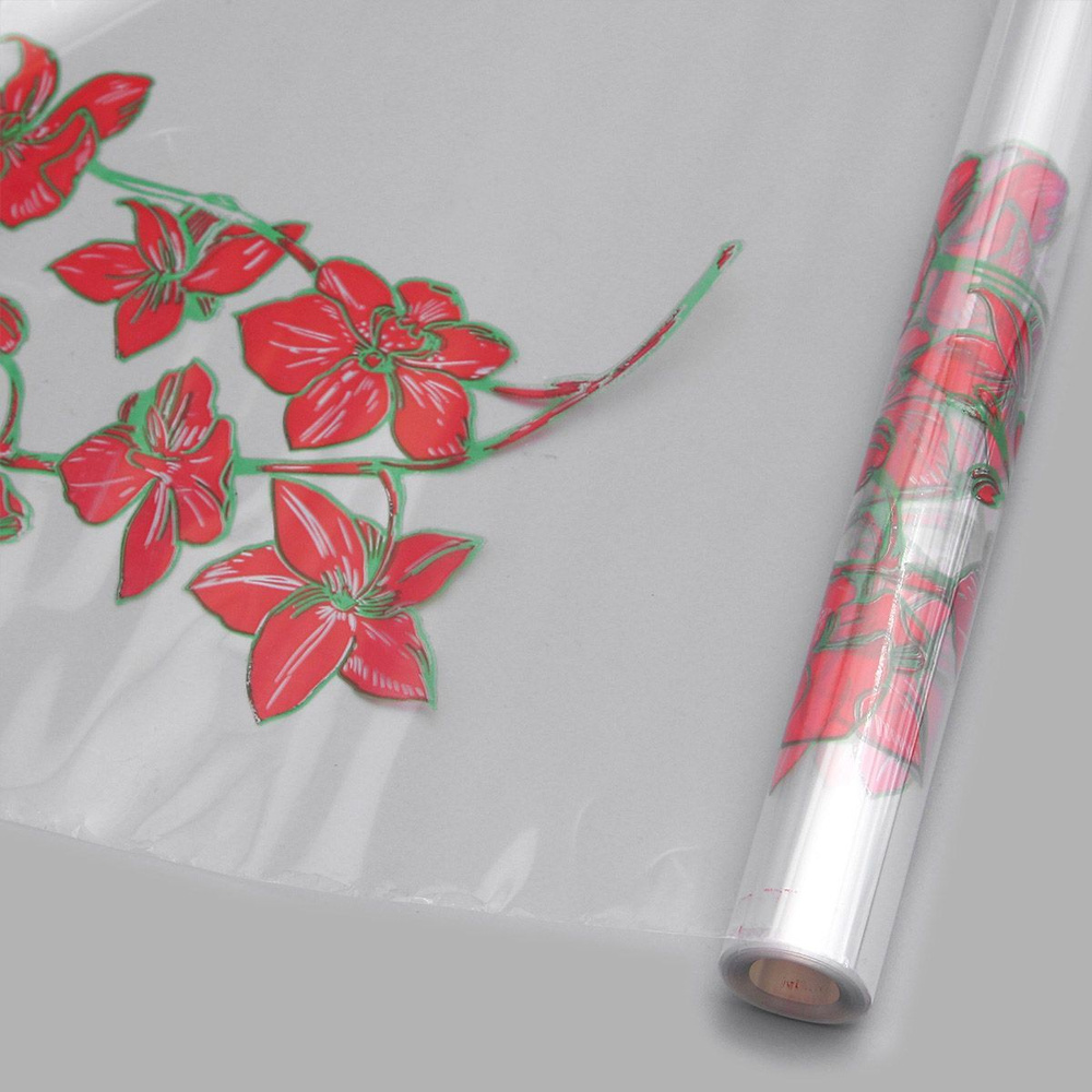 Пленка упаковочная для цветов и подарков Орхидея прозрачная, темно-красная, глянцевая, 70 см, 9,14 м, #1