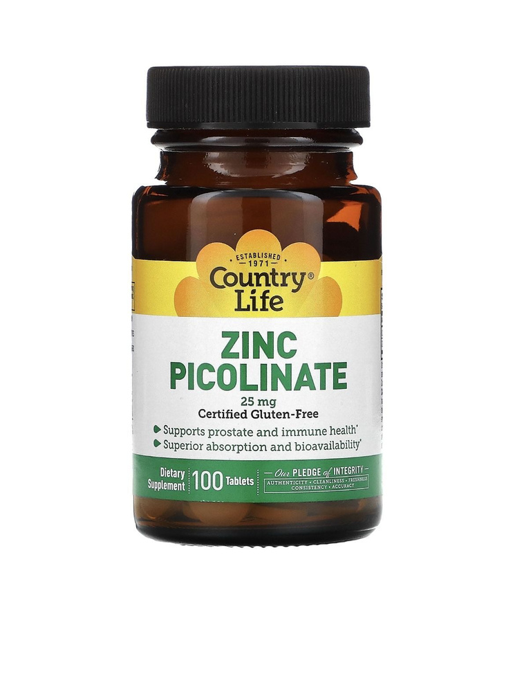 Country Life Zinc Picolinate 25 mg - Пиколинат цинка 100 таблеток #1