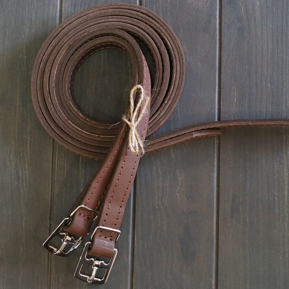 Путлища кожаные(пара) с капроновой лентой внутри, длина 145 см, ширина 2.5 см, коричневый.  #1