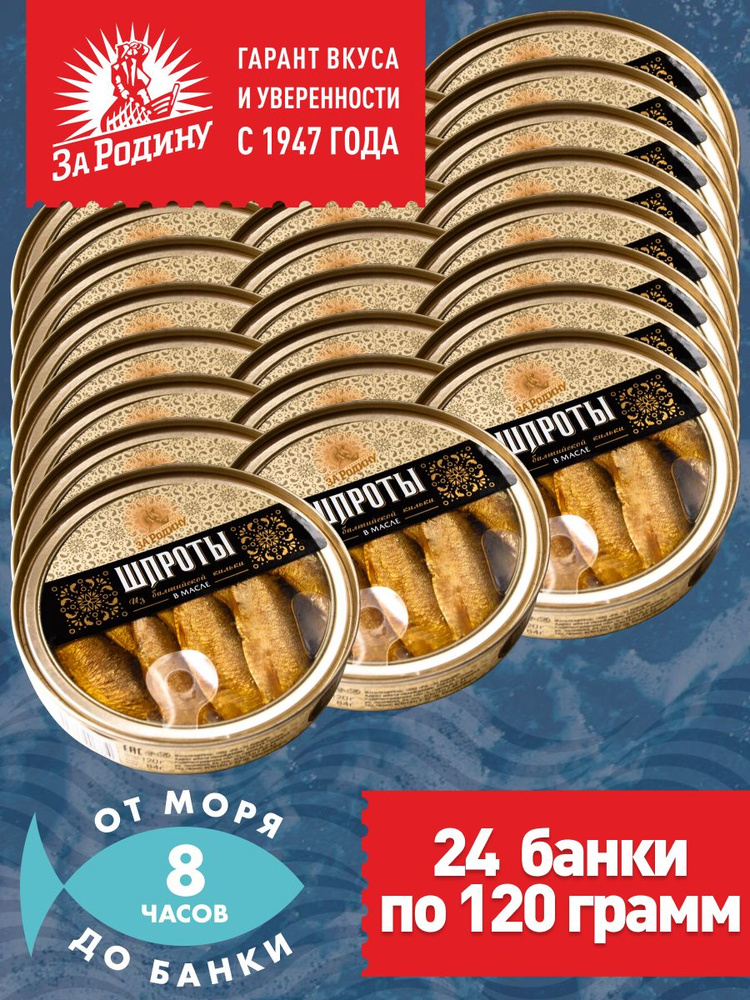 Шпроты в масле из балтийской кильки За Родину ГОСТ 120 грамм - 24 банки  #1