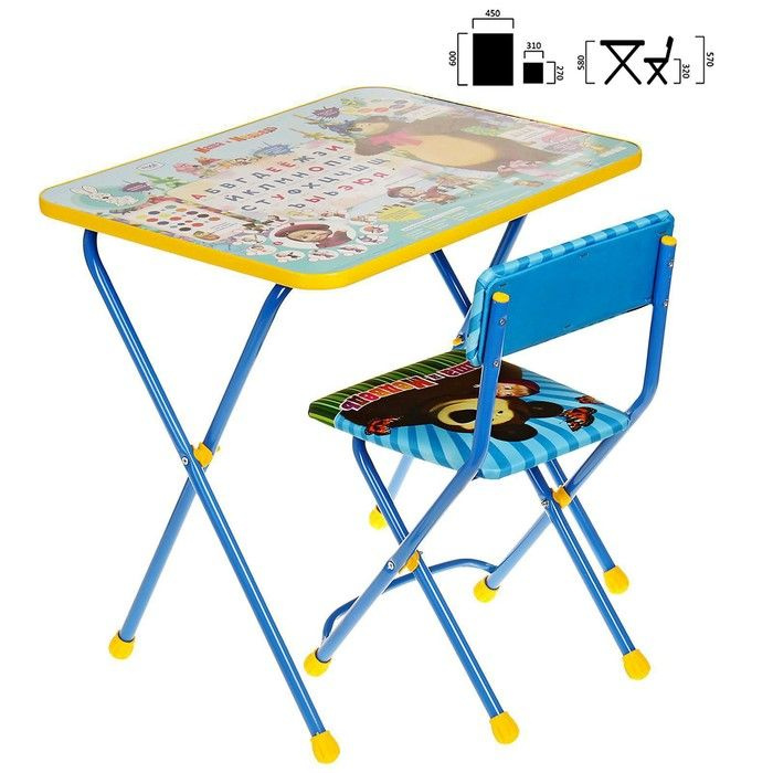 Комплект мебели Ника детям (Nika) "Познайка" (стол + стул) с рисунком "Азбука 2" Маша и медведь (КП2/2) #1
