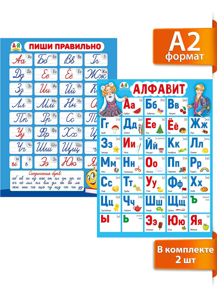 Алфавит плакат. Обучающий плакат для детей в школу и детский сад "Русский алфавит"  #1