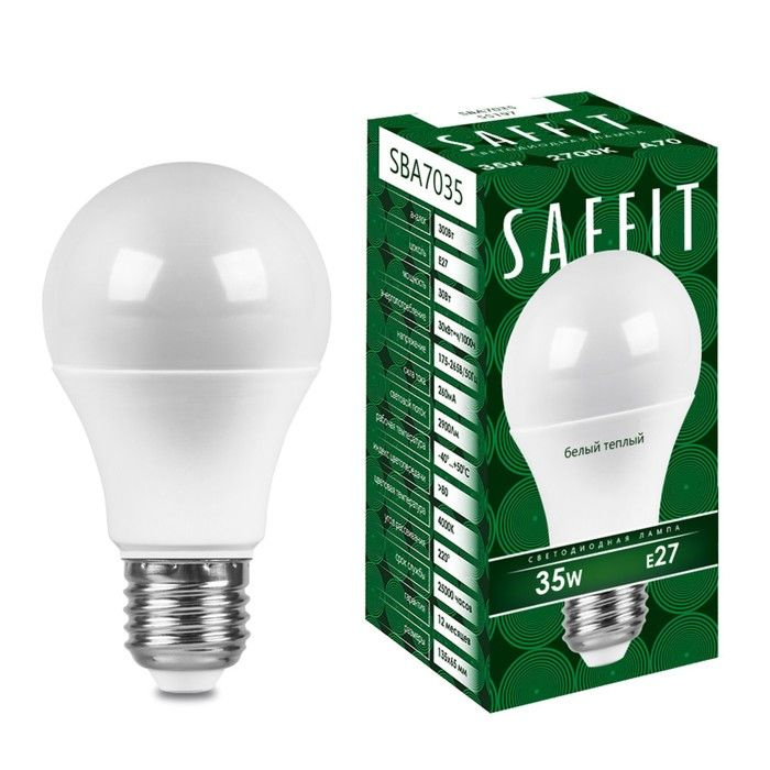 Лампа светодиодная Saffit, 35W 230V E27 2700K A70, SBA7035 #1