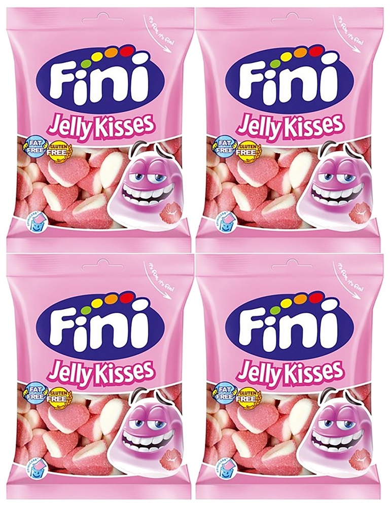 Жевательный мармелад Fini Jelly Kisses, 90г x 4шт. Фини клубника со сливками  #1