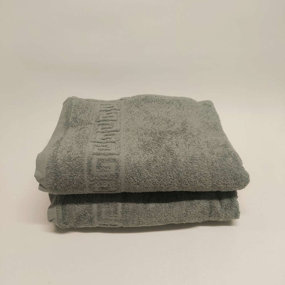 "Ашхабадский текстильный комплекс" Набор банных полотенец, Хлопок, 70x140 см, серый, зеленый, 2 шт.  #1