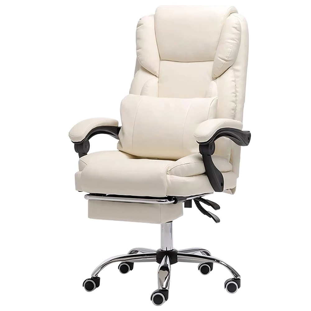 Кресло руководителя Diplomat с подножкой, офисный стул, кресло компьютерное с подставкой для ног, молочное, #1