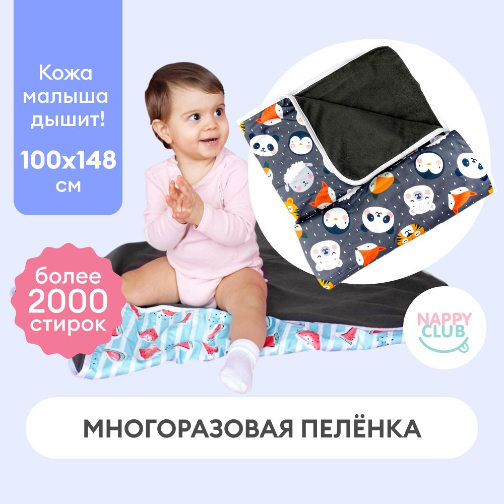 Впитывающая пеленка многоразовая, Звери на темном, 100*148 см  #1