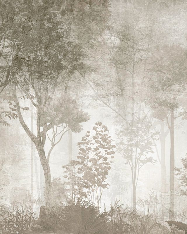 Фотообои флизелиновые на стену 3д GrandPik 10306 Лофт "Лес, деревья в тумане, винтаж" (ШхВ), 200х250 #1