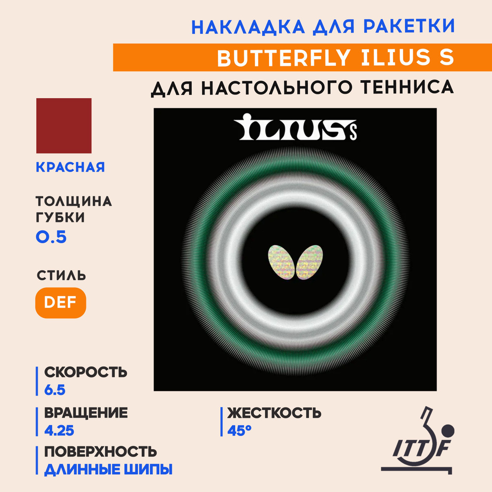 Накладка для ракетки настольного тенниса Ilius S (цвет красный, толщина 0.5)  #1