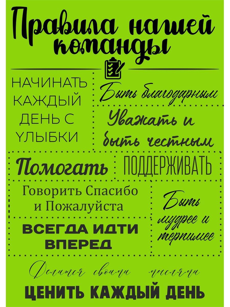 Постер Правила Команды, плакат для семьи 32х45см #1