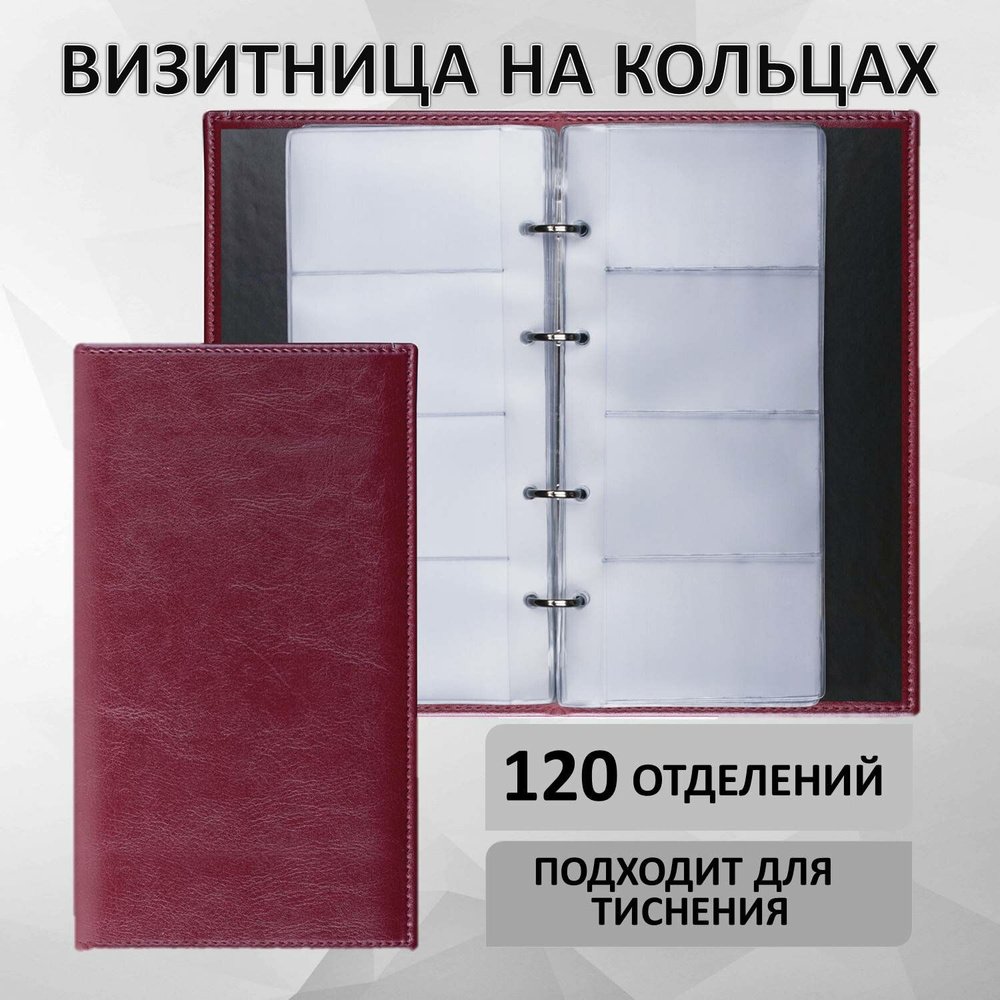 Визитница для карт, картхолдер мужская, женская на кольцах, 120 карманов, Brauberg Imperial, на 240 визиток, #1