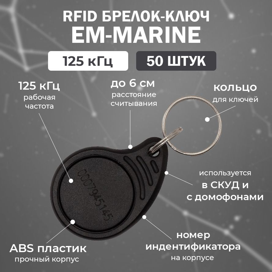 RFID брелок EM-Marine "DROP-TAG" ЧЕРНЫЙ (НЕПЕРЕЗАПИСЫВАЕМЫЙ) / Бесконтактный ключ доступа СКУД 125 кГц #1