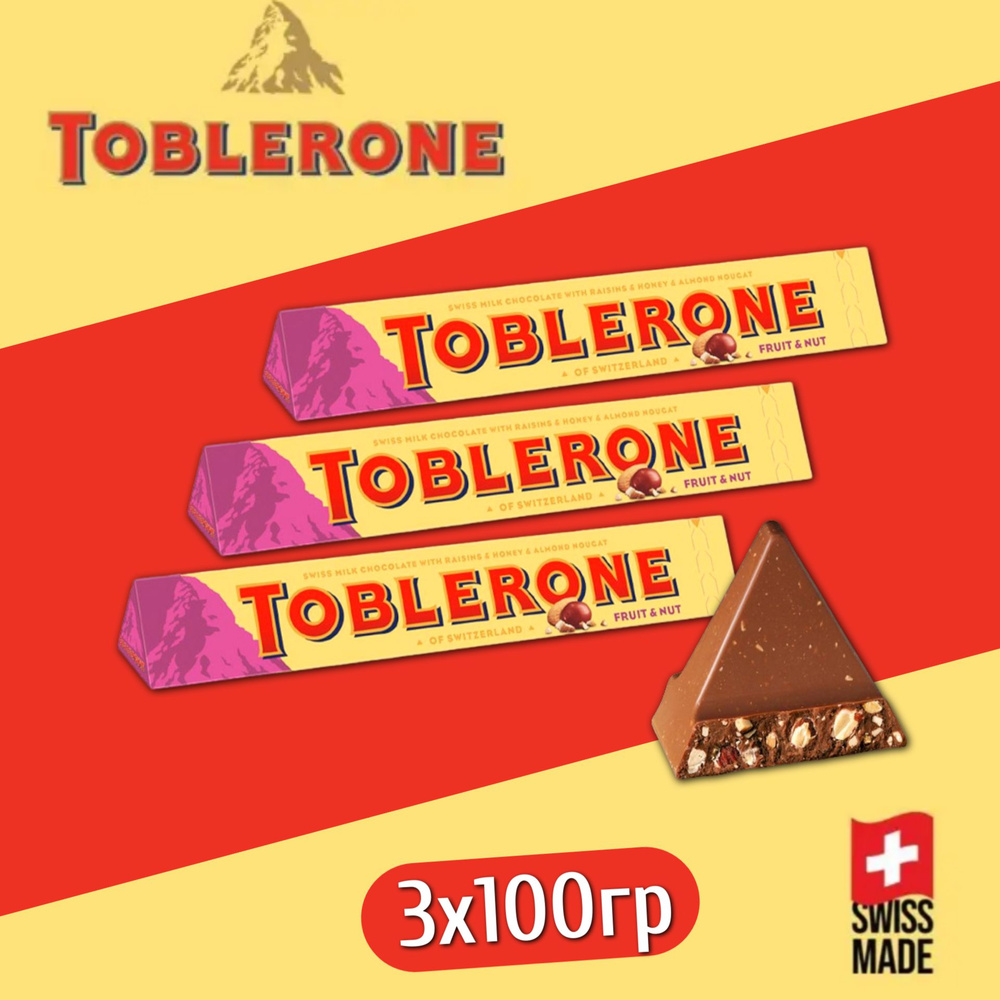 Молочный шоколад Toblerone Fruit and Nut / Тоблерон Фрут энд Нат Изюм и ...
