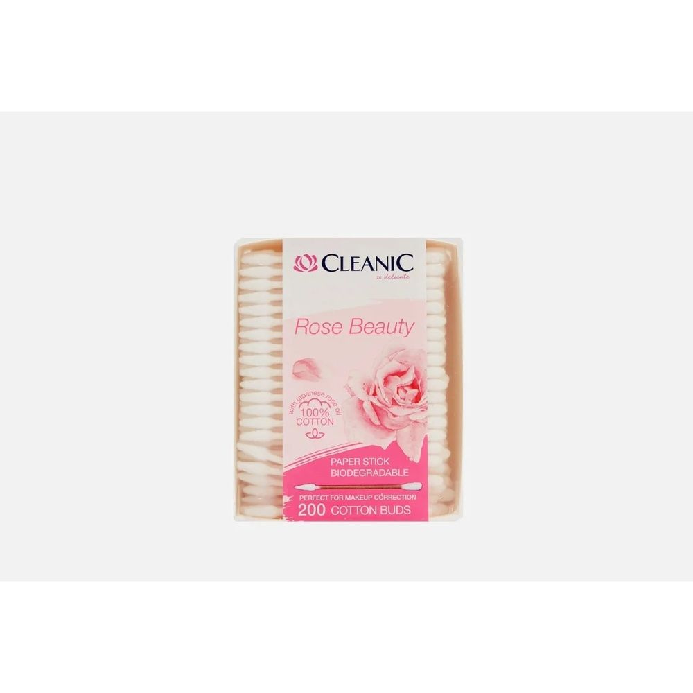 Ватные палочки СLEANIC "Rose Beauty", гигиенические, в бумажной прямоугольной коробке, 200 шт (10010454) #1