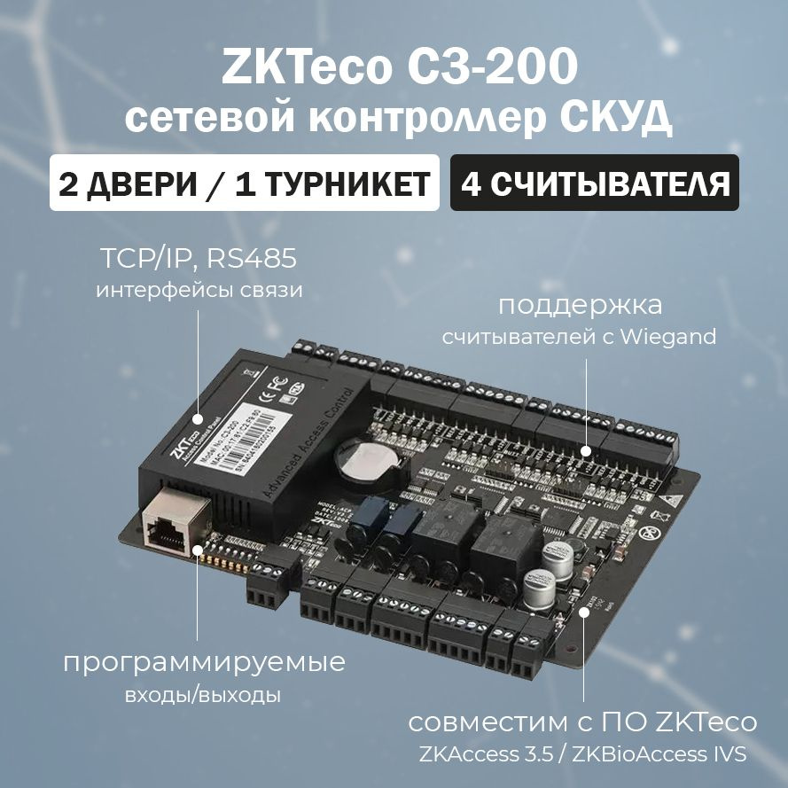 ZKTeco C3-200 - сетевой контроллер СКУД для 2 дверей / IP-контроллер для систем контроля доступа  #1