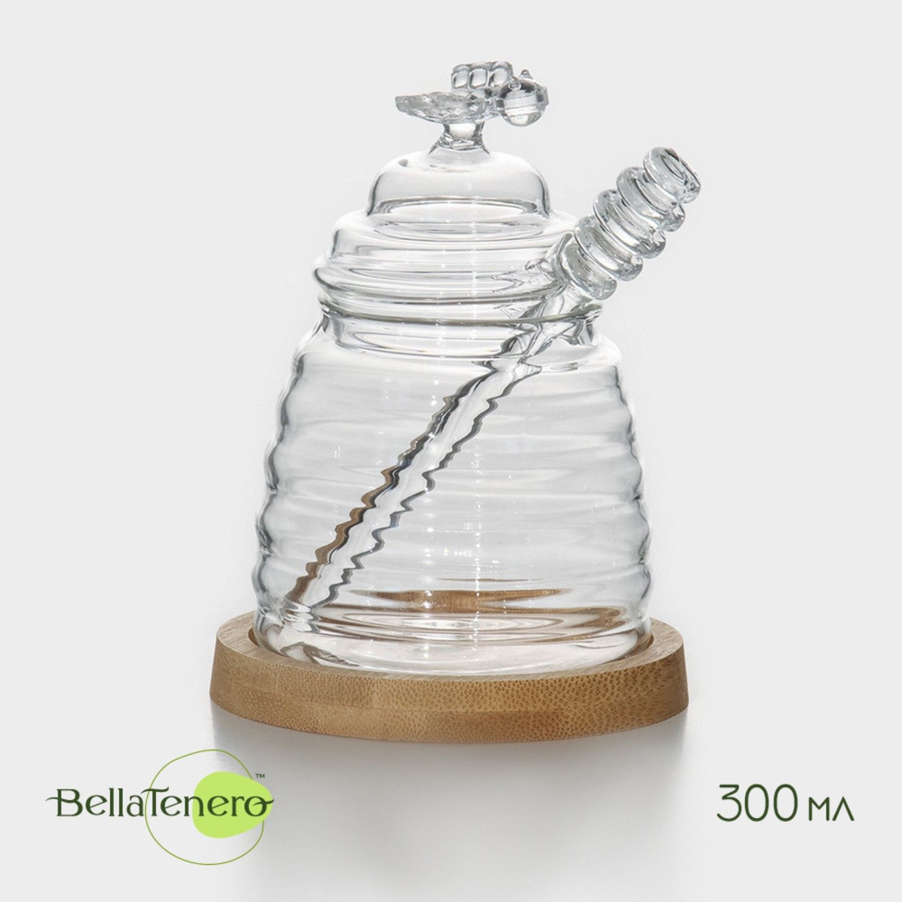 Баночка стеклянная для мёда и варенья с ложкой BellaTenero "Эко. Пчёлка", объем 300 мл  #1