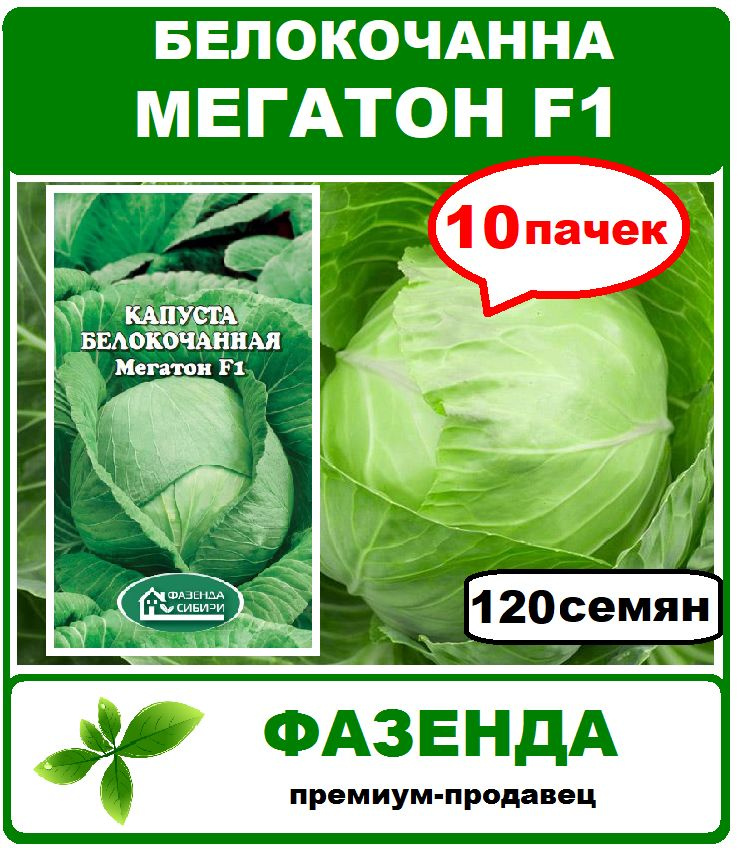 семена, капуста белокочанная Мегатон F1, 10 пачек по 12 шт. Фазенда Сибири  #1