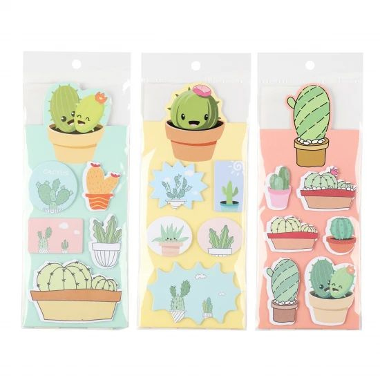 *Закладки клейкие Cactus бумага, 5-6 цветов, 15 листов, рисунок, 4 вида, 1 шт. в заказе из ассорти  #1