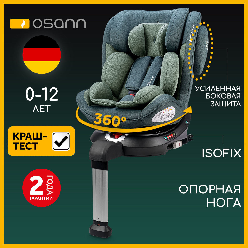 Автокресло детское Osann ENO360 SL Universe Green от 0 до 36 кг, c isofix и опорой, группа 0+/1/2/3, #1