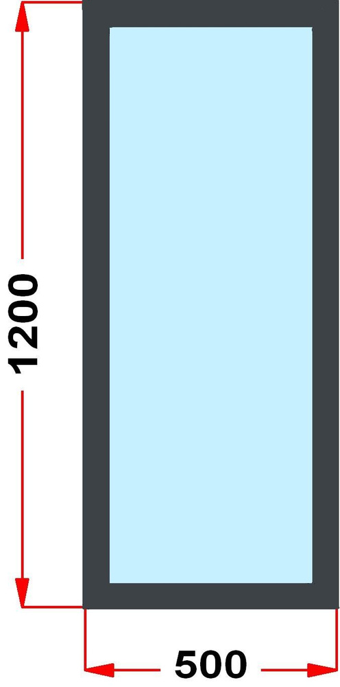 Окно из профиля Grunder 60 мм (1200 x 500), не открывающееся, стеклопакет 3 стекла, темно-серое снаружи, #1