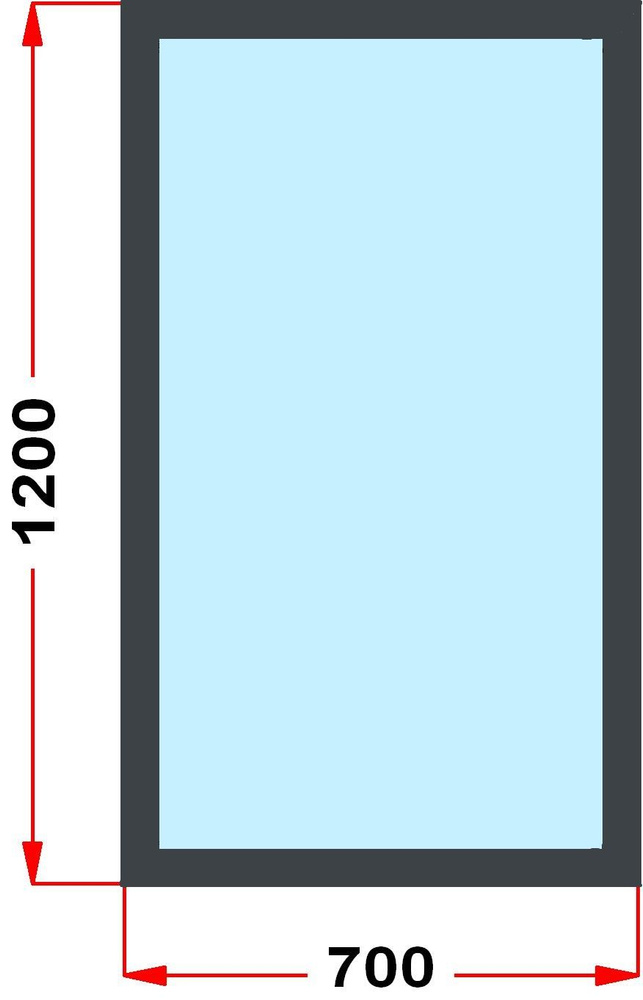 Окно пластиковое, профиль 60 мм (1200 x 700), не открывающееся, стеклопакет 3 стекла, темно-серое снаружи, #1