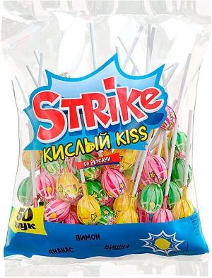 Strike, карамель на палочке Кислый kiss, 565 г. 50 штук #1