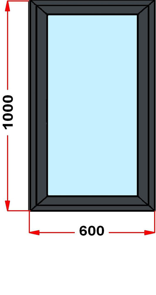 Окно из профиля Grunder 60 мм, (1000 х 600), с поворотно-откидной створкой, стеклопакет 3 стекла, темно-серое #1