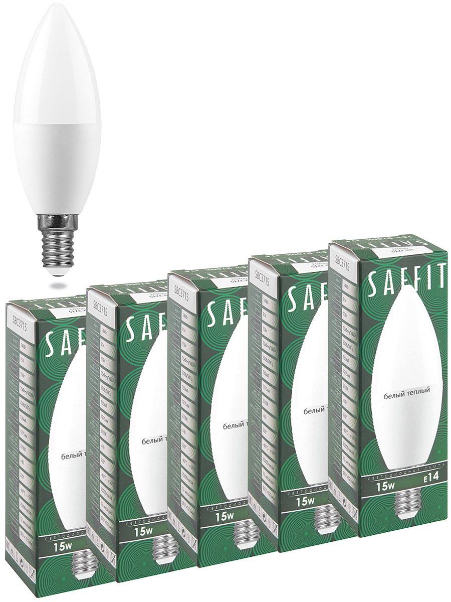 Лампа светодиодная SAFFIT SBC3715 Свеча E14 15W 2700K 55203 - 5 штук