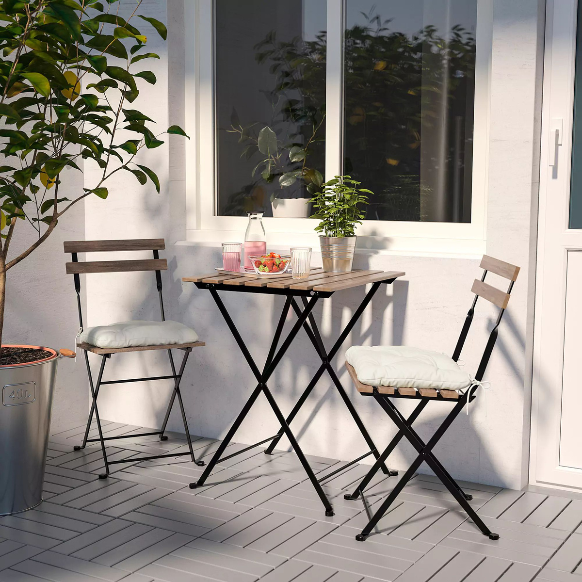 Стол и 2 складных стула Тэрно, комплект садовой мебели, серый