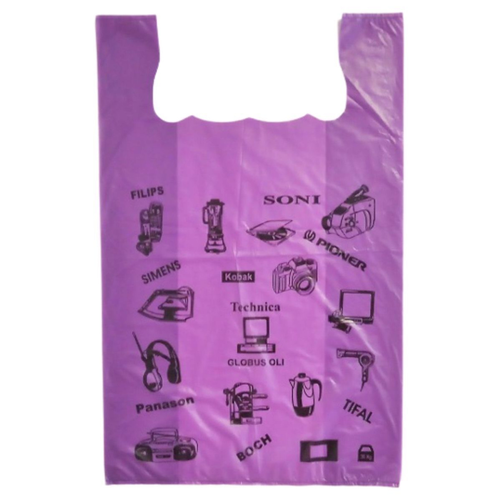 Пакет майка, фасовочный,полиэтиленовый, фиолетовый "электроника", 100 шт., большой 42*65 см, плотный #1