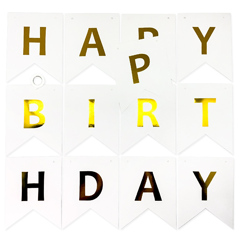 Гирлянда Флажки, Happy Birthday, Золото/Белый, Металлик, 20*210 см, 1 шт. (ГирФлаг)  #1