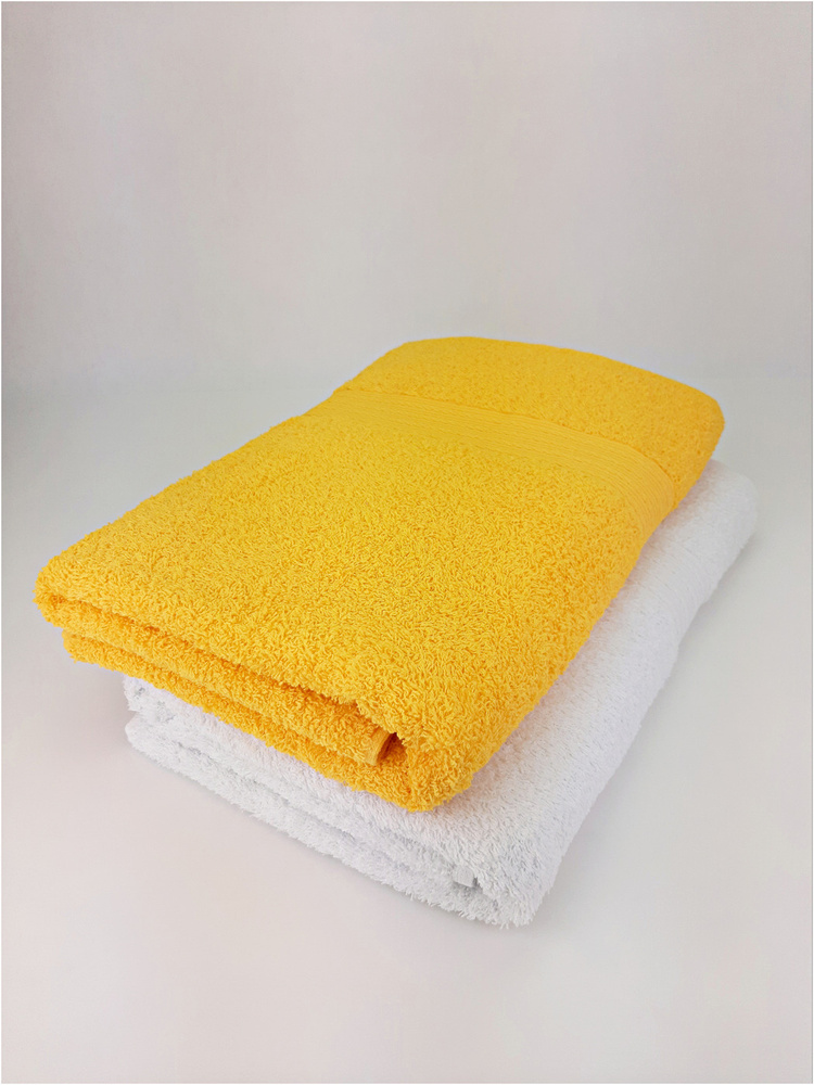 Байрамали Набор банных полотенец, Хлопок, 70x140 см, белый, желтый, 2 шт.  #1