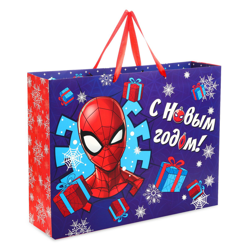 Пакет подарочный Человек-Паук "С Новым Годом", ламинированный, 40 х 31 х 11 см  #1