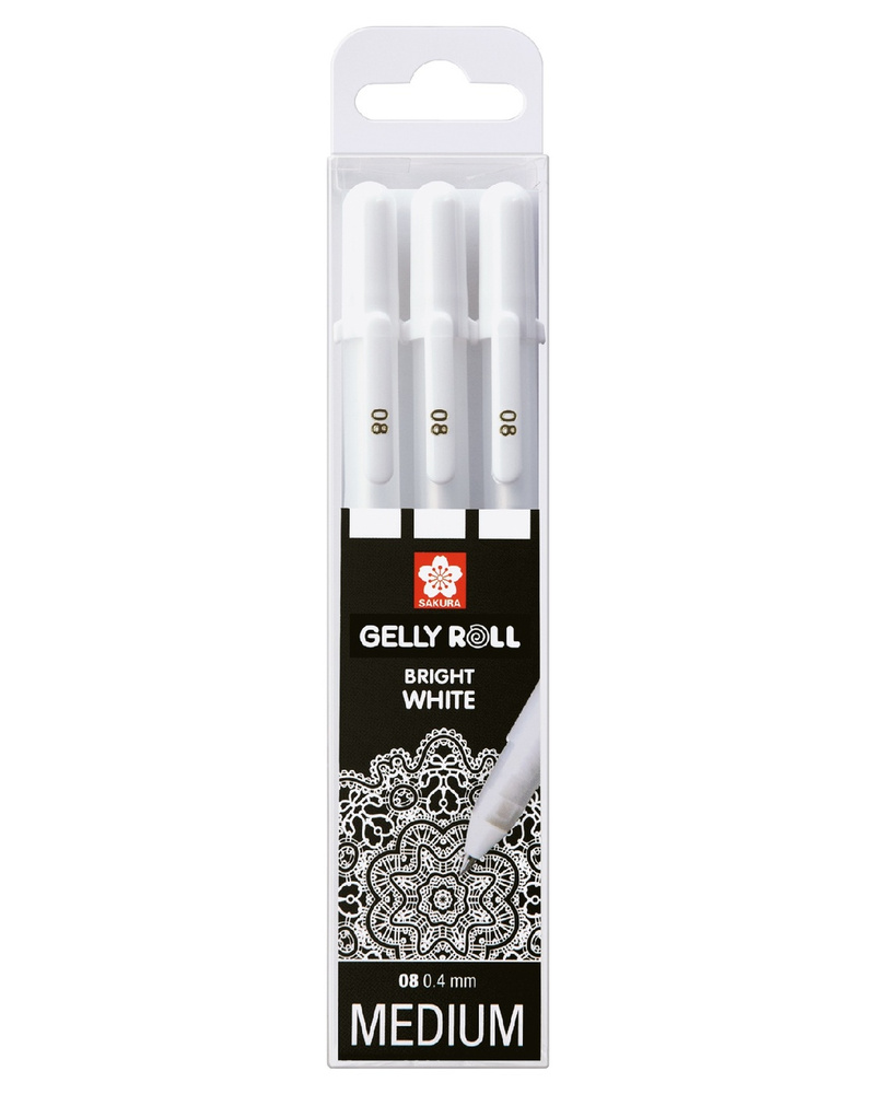 Гелевые ручки Gelly Roll, пишущий узел 0,8 мм., толщина линии 0,4 мм., набор 3 шт., цвет чернил: белый #1