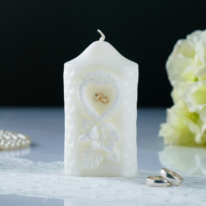 Свеча-цилиндр свадебная "Камея", белая, 6х11 см #1