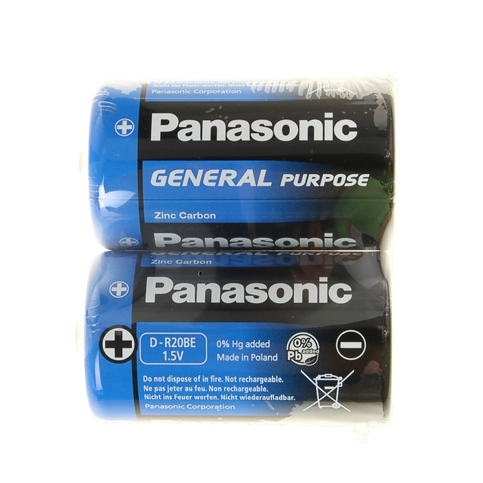 Батарейка солевая Panasonic General Purpose, D, R20-2S, 1.5В, спайка, 2 шт. #1