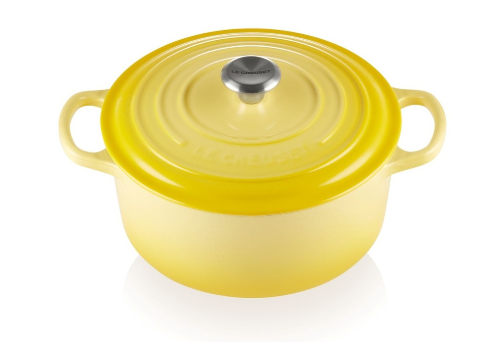 Чугунная эмалированная кастрюля с крышкой, 22 см, 3.3 л, Le Creuset, Жёлтый (Soleil)  #1